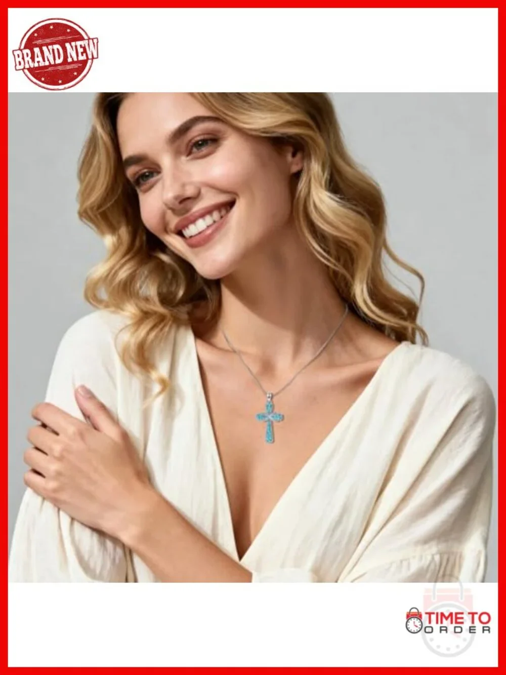 925 Sterling Silver Cross Pendant Necklace Turquoise Infinity Religious Gift